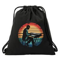 Retro Vintage Keyboard Player Sunset Music Lover Drawstring Bag