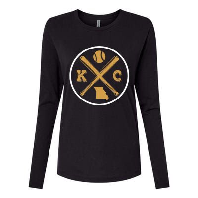 Retro Vintage Kansas City Baseball Emblem Womens Cotton Relaxed Long Sleeve T-Shirt