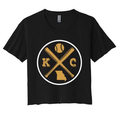 Retro Vintage Kansas City Baseball Emblem Women's Crop Top Tee