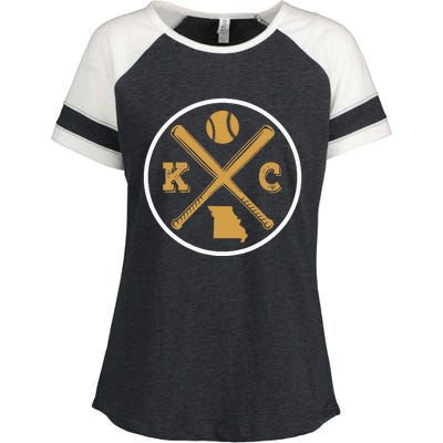 Retro Vintage Kansas City Baseball Emblem Enza Ladies Jersey Colorblock Tee