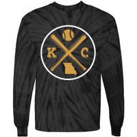 Retro Vintage Kansas City Baseball Emblem Tie-Dye Long Sleeve Shirt