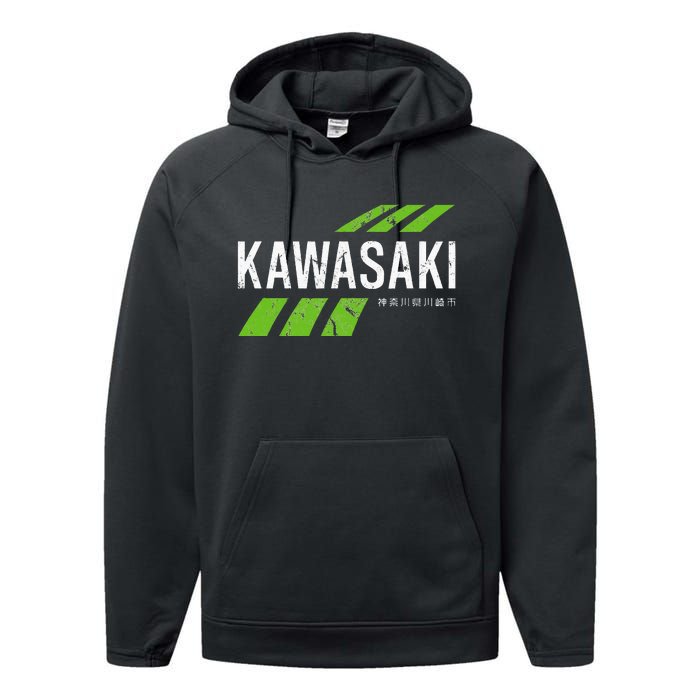 Retro Vintage Kawasaki Green City Performance Fleece Hoodie