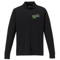 Retro Vintage Kawasaki Green City Performance Long Sleeve Polo