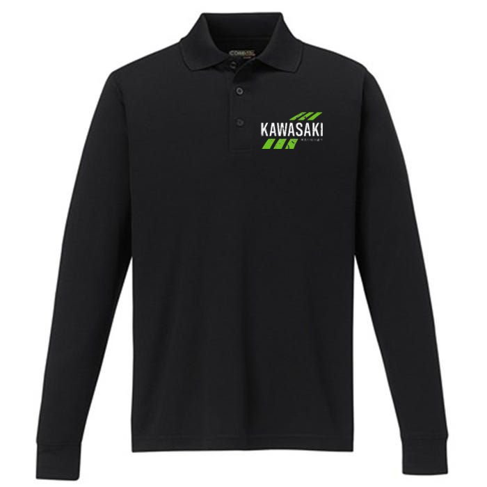 Retro Vintage Kawasaki Green City Performance Long Sleeve Polo