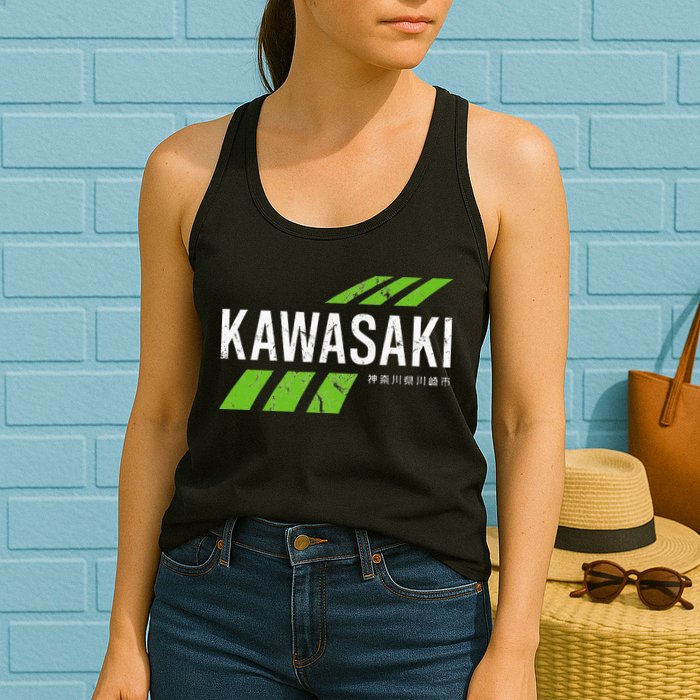 Retro Vintage Kawasaki Green City Womens Tank Top
