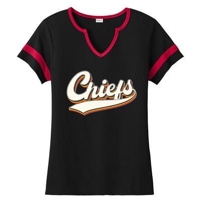 Retro Chiefs Fan Logo Ladies Halftime Notch Neck Tee