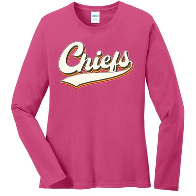 Retro Chiefs Fan Logo Ladies Long Sleeve Shirt