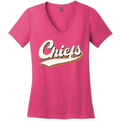 Retro Chiefs Fan Logo Women's V-Neck T-Shirt