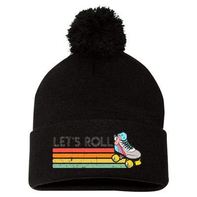 Retro Vintage Lets Roll Roller Skating Skater Skate 80s 70s Pom Pom 12in Knit Beanie