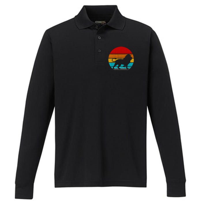 Retro Vintage Lion Performance Long Sleeve Polo