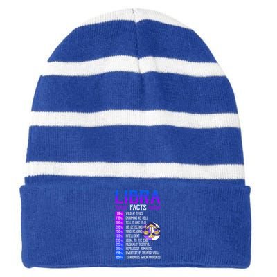 Retro Vintage Libra Facts Zodiac Sign Birthday Horoscope Funny Gift Striped Beanie with Solid Band