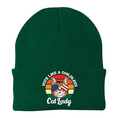 Retro Vote Like A Childless Cat Lady Funny Voting Kamala 24 Knit Cap Winter Beanie