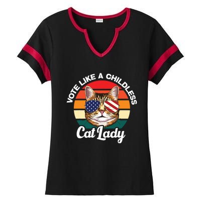 Retro Vote Like A Childless Cat Lady Funny Voting Kamala 24 Ladies Halftime Notch Neck Tee