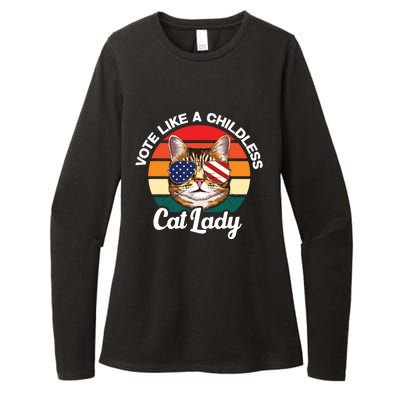 Retro Vote Like A Childless Cat Lady Funny Voting Kamala 24 Womens CVC Long Sleeve Shirt