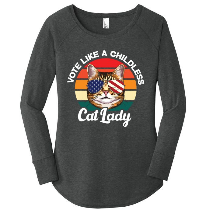 Retro Vote Like A Childless Cat Lady Funny Voting Kamala 24 Women's Perfect Tri Tunic Long Sleeve Shirt