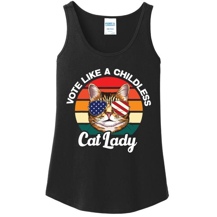 Retro Vote Like A Childless Cat Lady Funny Voting Kamala 24 Ladies Essential Tank