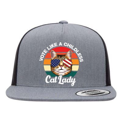 Retro Vote Like A Childless Cat Lady Funny Voting Kamala 24 Flat Bill Trucker Hat