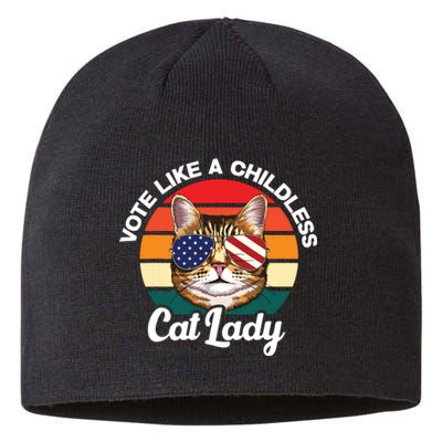 Retro Vote Like A Childless Cat Lady Funny Voting Kamala 24 Sustainable Beanie