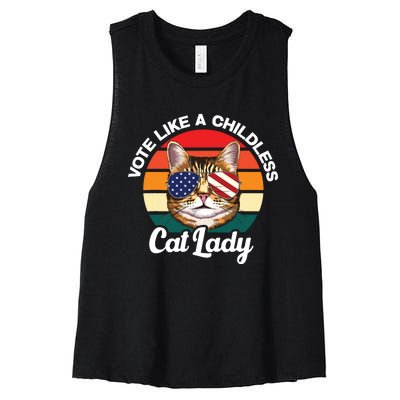 Retro Vote Like A Childless Cat Lady Funny Voting Kamala 24 Women's Racerback Cropped Tank