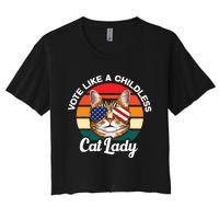 Retro Vote Like A Childless Cat Lady Funny Voting Kamala 24 Women's Crop Top Tee