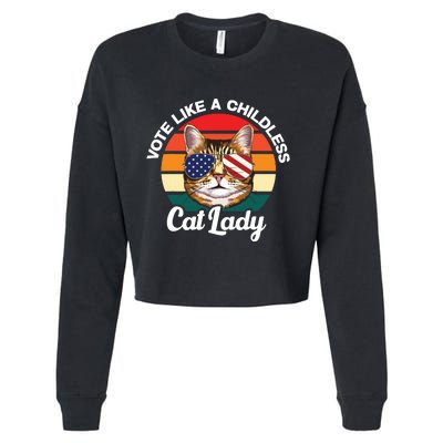 Retro Vote Like A Childless Cat Lady Funny Voting Kamala 24 Cropped Pullover Crew