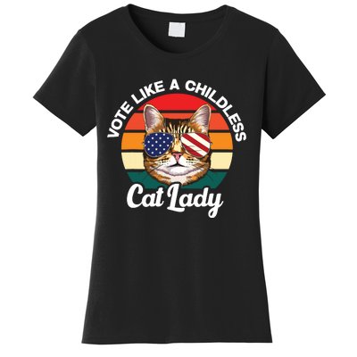 Retro Vote Like A Childless Cat Lady Funny Voting Kamala 24 Women's T-Shirt