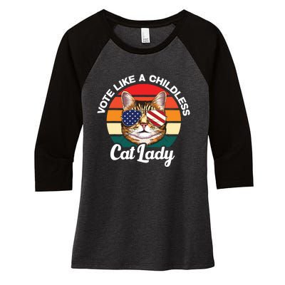 Retro Vote Like A Childless Cat Lady Funny Voting Kamala 24 Women's Tri-Blend 3/4-Sleeve Raglan Shirt