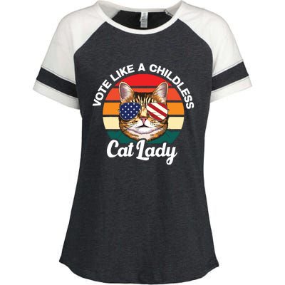 Retro Vote Like A Childless Cat Lady Funny Voting Kamala 24 Enza Ladies Jersey Colorblock Tee