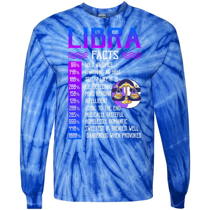 Retro Vintage Libra Facts Zodiac Sign Birthday Horoscope Meaningful Gift Tie-Dye Long Sleeve Shirt