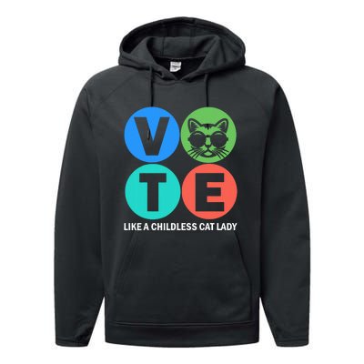 Retro Vote Like A Childless Cat Lady Is Voting Kamala 2024 Performance Fleece Hoodie