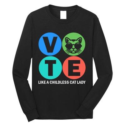 Retro Vote Like A Childless Cat Lady Is Voting Kamala 2024 Long Sleeve Shirt