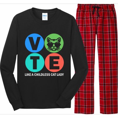 Retro Vote Like A Childless Cat Lady Is Voting Kamala 2024 Long Sleeve Pajama Set