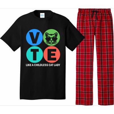 Retro Vote Like A Childless Cat Lady Is Voting Kamala 2024 Pajama Set