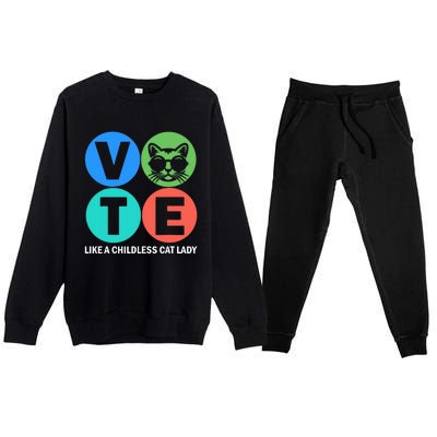 Retro Vote Like A Childless Cat Lady Is Voting Kamala 2024 Premium Crewneck Sweatsuit Set