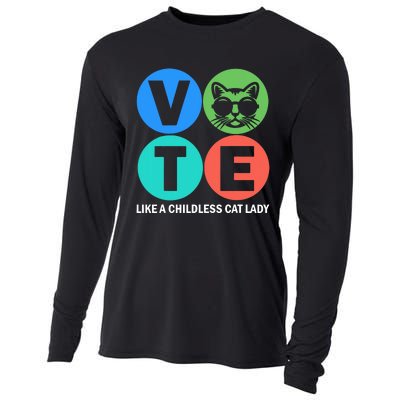 Retro Vote Like A Childless Cat Lady Is Voting Kamala 2024 Cooling Performance Long Sleeve Crew