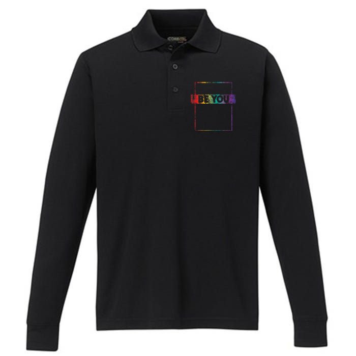 Retro Vintage Lgbt Pride Rainbow Be You Performance Long Sleeve Polo