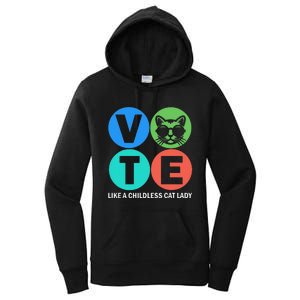 Retro Vote Like A Childless Cat Lady Is Voting Kamala 2024 Women's Pullover Hoodie