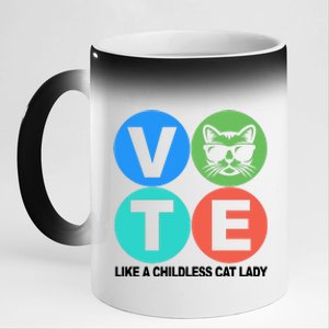 Retro Vote Like A Childless Cat Lady Kamala Harris 2024 11oz Black Color Changing Mug