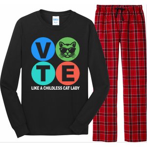 Retro Vote Like A Childless Cat Lady Kamala Harris 2024 Long Sleeve Pajama Set