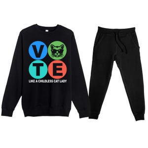 Retro Vote Like A Childless Cat Lady Kamala Harris 2024 Premium Crewneck Sweatsuit Set