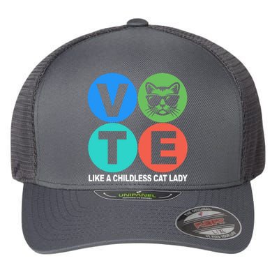 Retro Vote Like A Childless Cat Lady Kamala Harris 2024 Flexfit Unipanel Trucker Cap