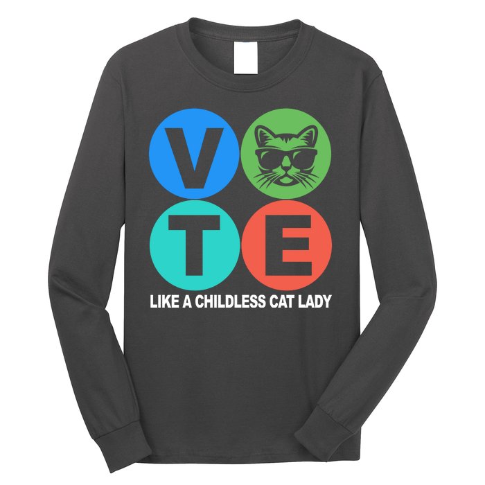 Retro Vote Like A Childless Cat Lady Kamala Harris 2024 Long Sleeve Shirt