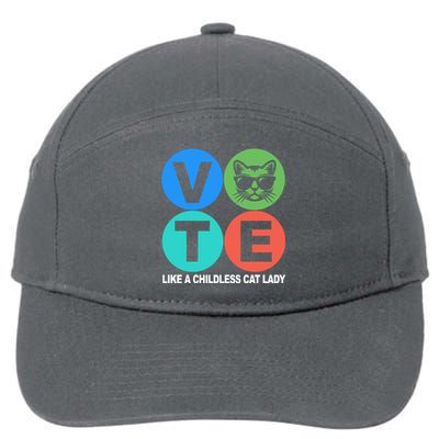 Retro Vote Like A Childless Cat Lady Kamala Harris 2024 7-Panel Snapback Hat