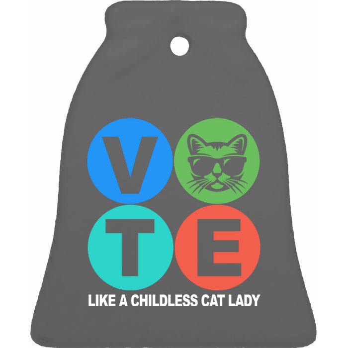 Retro Vote Like A Childless Cat Lady Kamala Harris 2024 Ceramic Bell Ornament