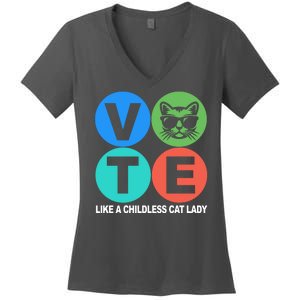 Retro Vote Like A Childless Cat Lady Kamala Harris 2024 Women's V-Neck T-Shirt