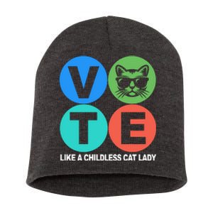 Retro Vote Like A Childless Cat Lady Kamala Harris 2024 Short Acrylic Beanie