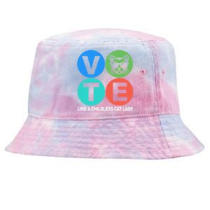 Retro Vote Like A Childless Cat Lady Kamala Harris 2024 Tie-Dyed Bucket Hat