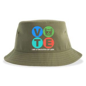 Retro Vote Like A Childless Cat Lady Kamala Harris 2024 Sustainable Bucket Hat