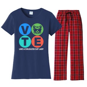 Retro Vote Like A Childless Cat Lady Kamala Harris 2024 Women's Flannel Pajama Set