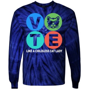 Retro Vote Like A Childless Cat Lady Kamala Harris 2024 Tie-Dye Long Sleeve Shirt